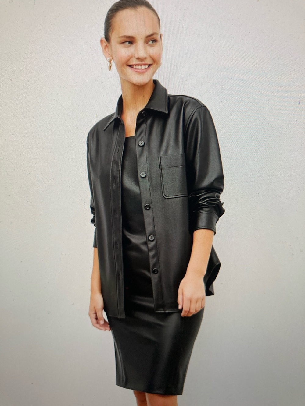 MM Lafleur Black Faux Leather Button-Front Sierra Shacket NWT